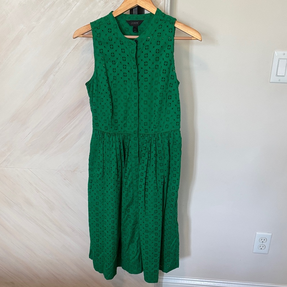 NWOT J. Crew Forest Green Eyelet Midi Dress